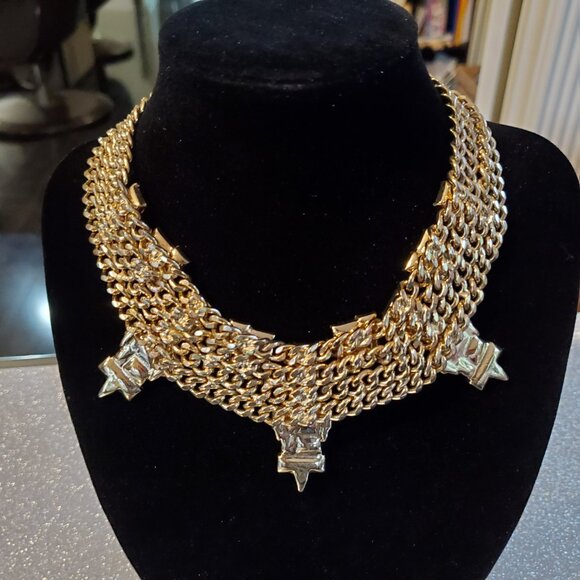 Gorgeous SAM EDELMAN Oversized Gold Plated and Huge Rhinestones Bib Necklace - Picture 5 of 8